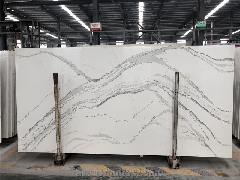 Engineered White Calacatta Quartz Stone Slab