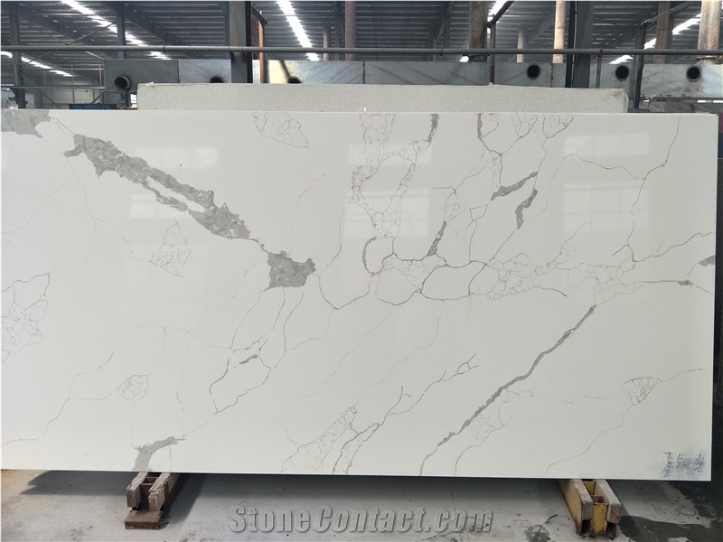 Engineered White Calacatta Quartz Stone Slab