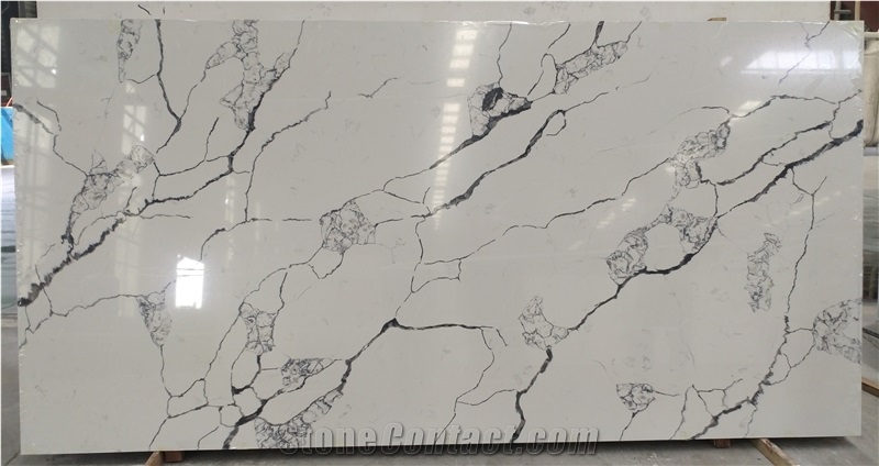 Engineered White Calacatta Quartz Stone Slab