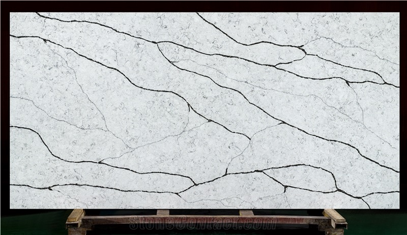 Polished Balck Vein White Calacatta Quartz Slabs