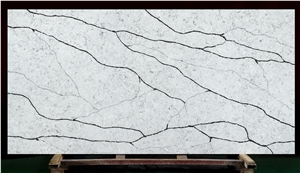Polished Balck Vein White Calacatta Quartz Slabs