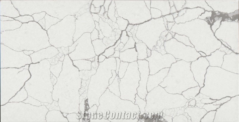 Polished Grey Vein Calacatta Quartz Kitchen Slab