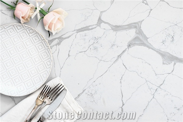 Quartz Stone White Calacatta Quartz Slabs Tiles