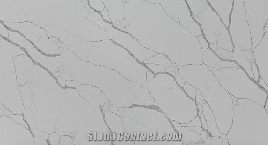White and Grey Vein Calacatta Quartz Kitchen Slab