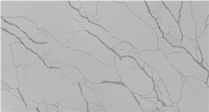White and Grey Vein Calacatta Quartz Kitchen Slab White and Grey Vein Calacatta Quartz Kitchen Slab