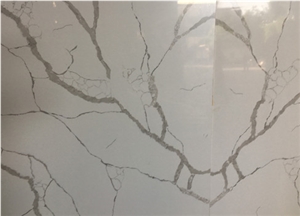 White and Grey Vein Calacatta Quartz Kitchen Slab