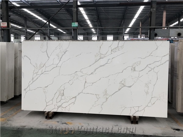 White Calacatta Quartz Bathroom Slabs