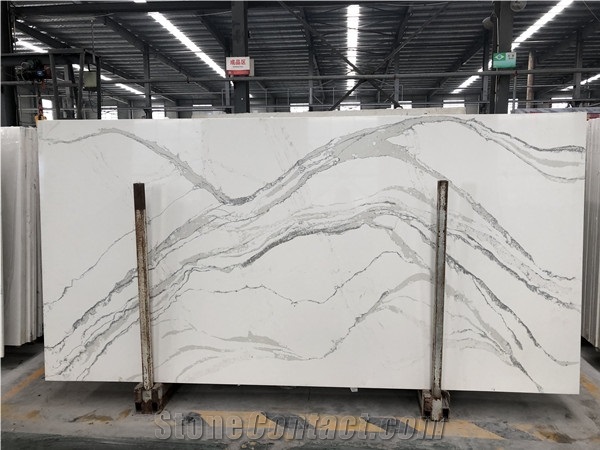 White Calacatta Quartz Bathroom Slabs