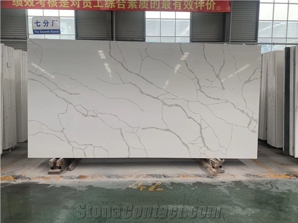 White Calacatta Quartz Bathroom Slabs
