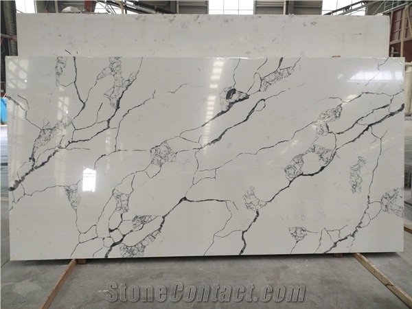White Calacatta Quartz Bathroom Slabs