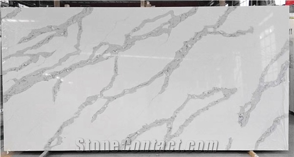 White Calacatta Quartz Slab Artificial Stone