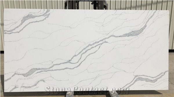 White Calacatta Quartz Slab Artificial Stone