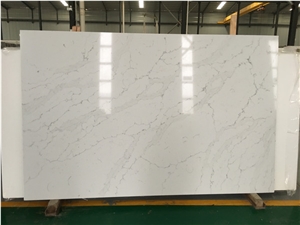 White Calacatta Quartz Slab Artificial Stone