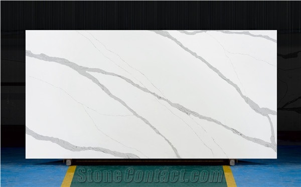 White Calacatta Quartz Stone Kitchen Project Slab