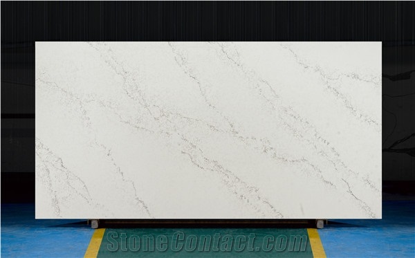 White Calacatta Quartz Stone Kitchen Project Slab