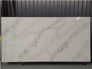 White Calacatta Quartz Stone Kitchen Slab Project