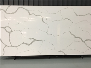 White Calacatta Quartz Stone Kitchen Slab Project