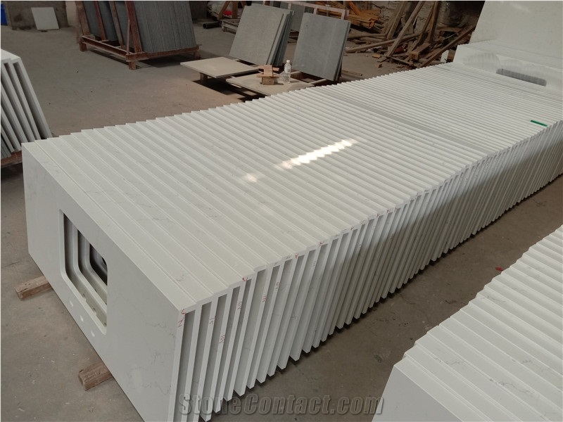 White Polished Calacatta Quartz Countertops