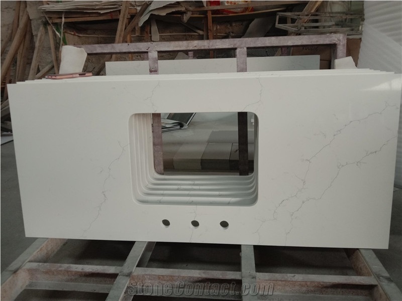 White Polished Calacatta Quartz Countertops