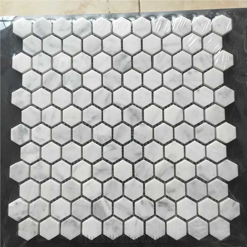 Polished Hexagon Carrara White Marble Mosaic