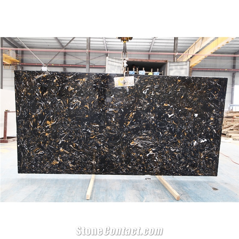 Artificial Black Golden Flower Marble