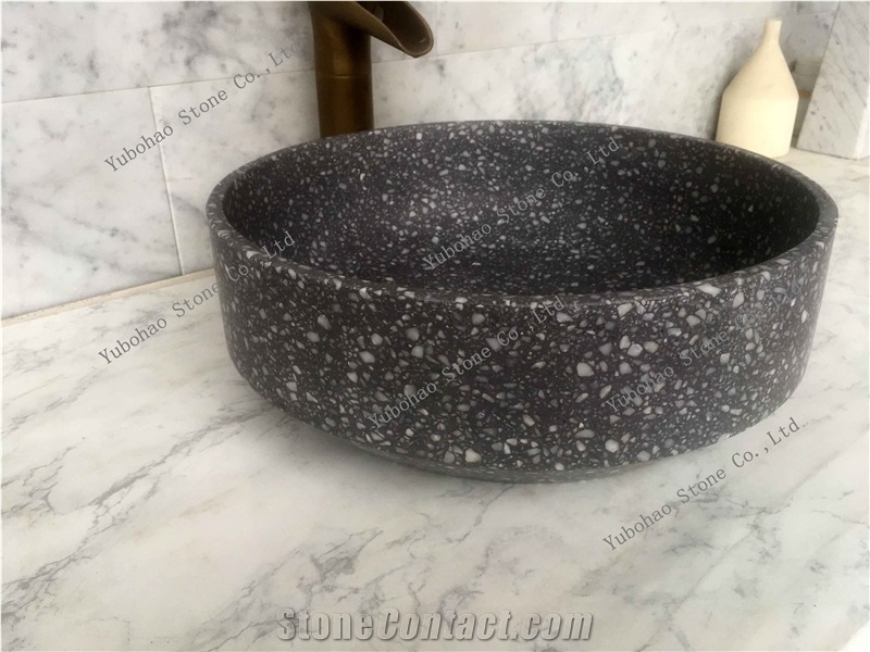 Grey Terrazzo Stone Wash Sinks for Bathroom