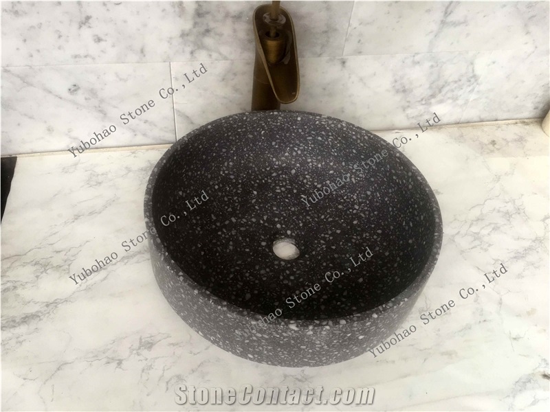 Grey Terrazzo Stone Wash Sinks for Bathroom
