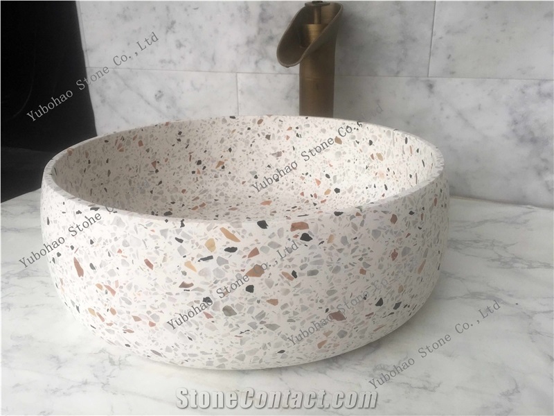 Multicolor Terrazzo Stone Vessl Sinks for Bathroom