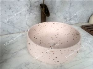 Pink Terrazzo Stone Wash Basin/Sinks for Bathroom