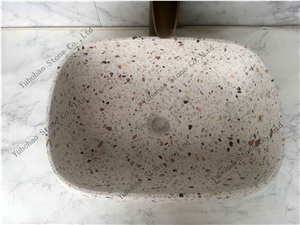 Pink Terrazzo Stone Wash Basin/Sinks for Bathroom