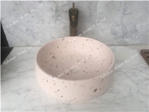 Pink Terrazzo Stone Wash Basins/Sinks/Bowls