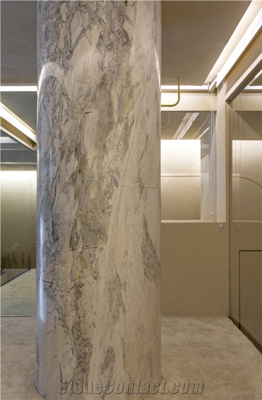 Big Size White Marble Grey Veins Column Pillar
