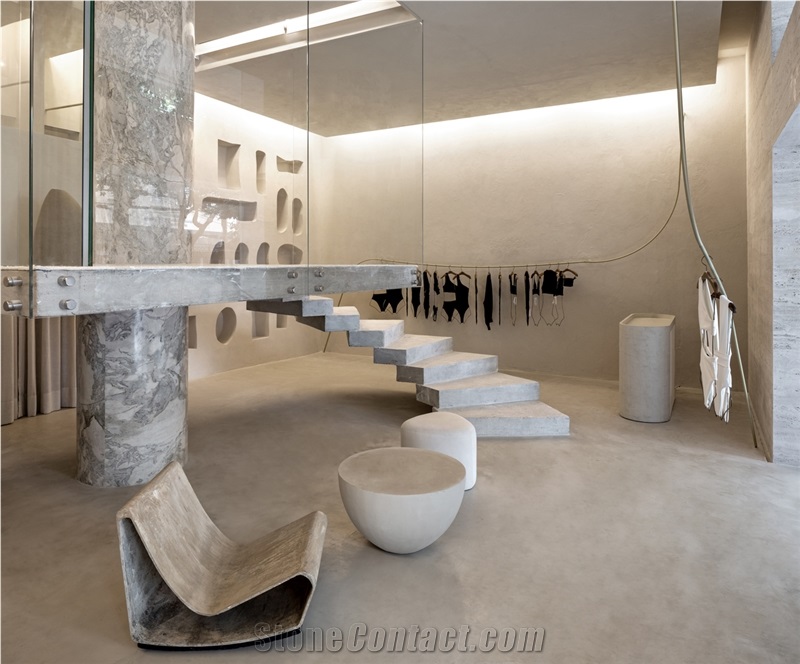 Big Size White Marble Grey Veins Column Pillar