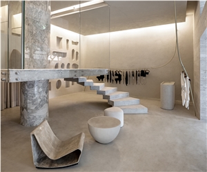 Big Size White Marble Grey Veins Column Pillar