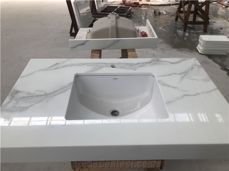 Calacatta Nano Crystallized Glass Counter Vanity