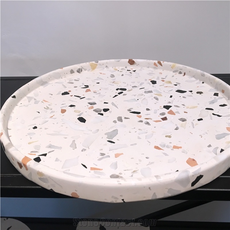Cement Terrazzo Round Table Tops Ashlar Pattern
