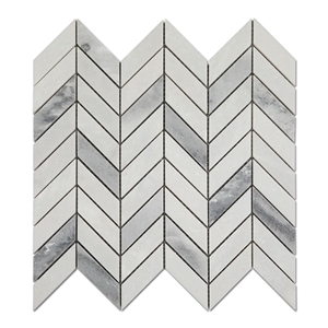 Chevron Gray Mixed White Marble Mosaic Tiles