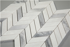 Chevron Gray Mixed White Marble Mosaic Tiles