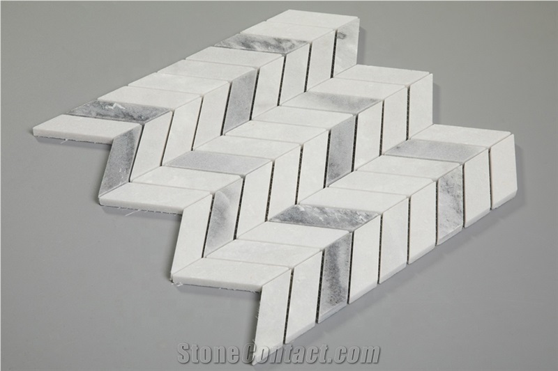 Chevron Gray Mixed White Marble Mosaic Tiles