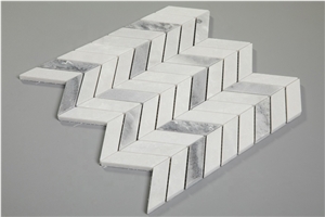 Chevron Gray Mixed White Marble Mosaic Tiles