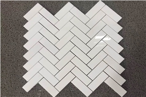 Chevron Mosaic White Marble Herringbone Mosaic