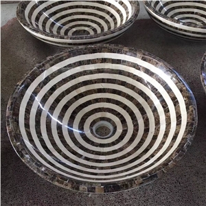 Drop-In Bathroom Sinks Marble Round Mosaic Basin