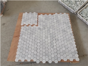 Hexagon Carrara White Marble Floor Mosaic Tiles