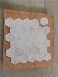 Hexagon Carrara White Marble Floor Mosaic Tiles