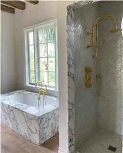 Italy Bianco Arabescato Venato Marble Shower Trays