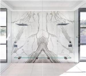 Luxury Calacatta White Marble Bookmatch Wall