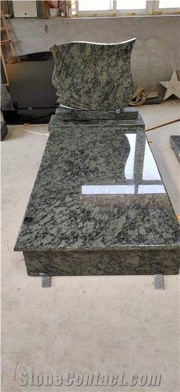 Olive Green Granite Bevel Tombstone Design