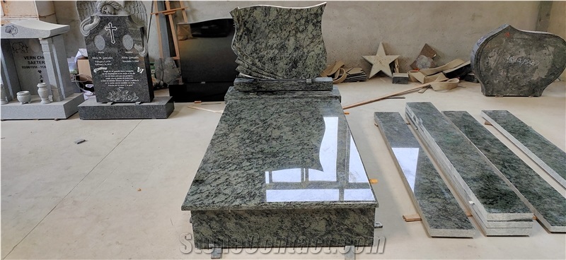 Olive Green Granite Bevel Tombstone Design