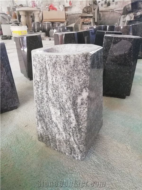 Verde Marina Granite Square Monument Vase