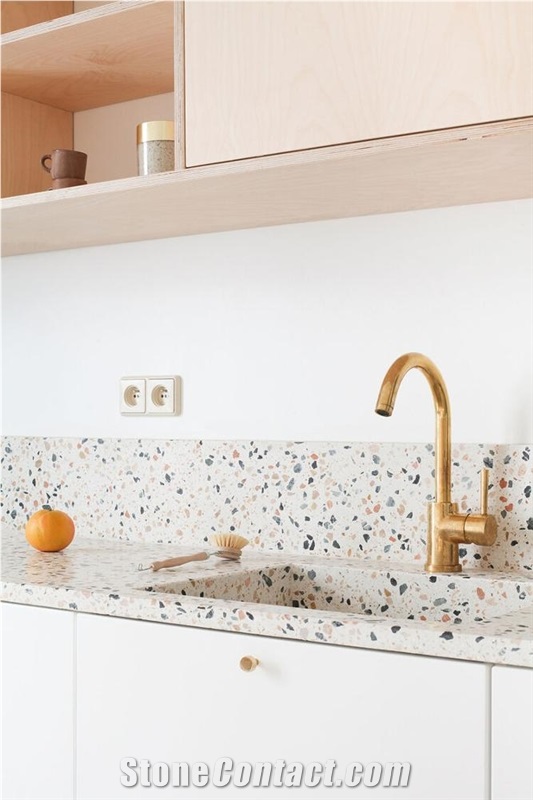 White Terrazzo Kitchen Solid Surface Countertops